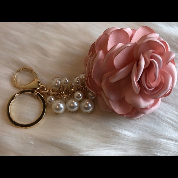 Accessories - Pink Satin Rose Key Ring Purse Charm